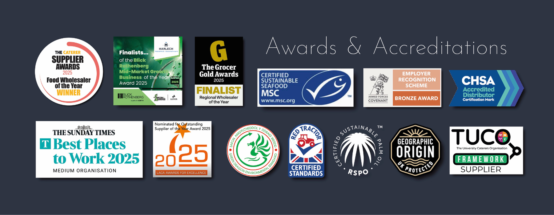 HARLECH FOODSERVICE AWARDS & ACCREDITATIONS